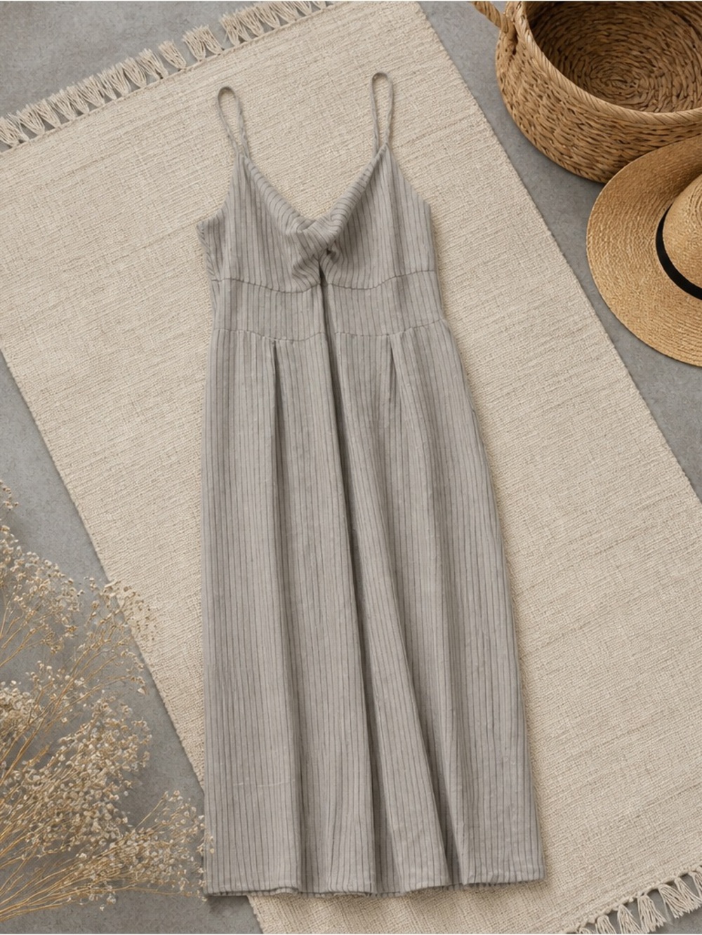 Sienna Sky Striped Wide Leg Jumpsuit Size Large | Smocked Back Sleeveless Romper